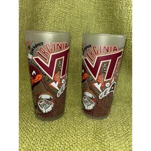 Two Virginia Tech Collegiate Drinking Glass VT Hokies 15oz Frosted Glass
